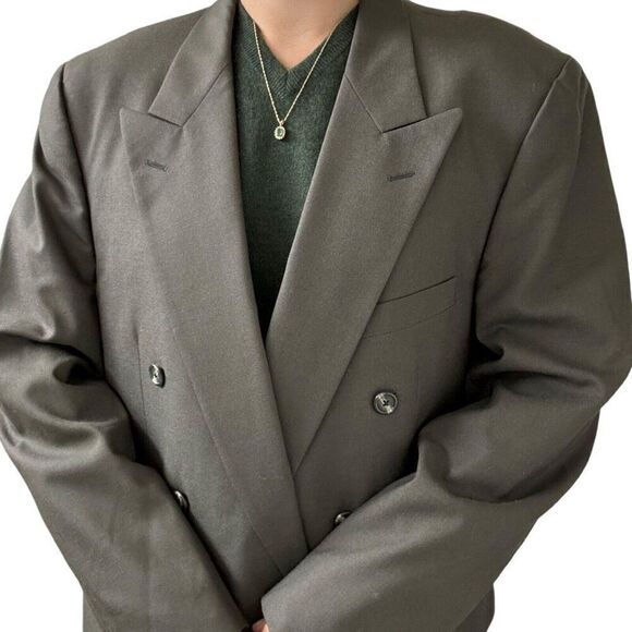 Vintage Mens Burberry 100% Wool Brown Double Breasted Dark Academia Blazer 46R - Picture 3 of 12